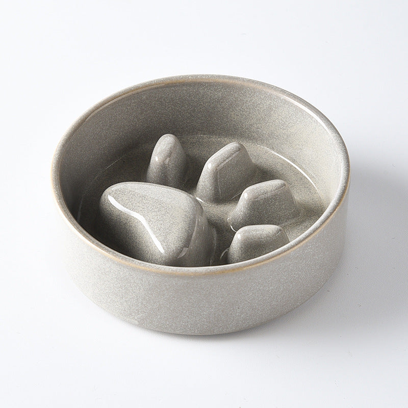 HKM-4604221 Japanese Style Medium Ceramic Pet Bowl for Cats and Dogs with Wooden Frame, 15.5cm