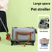 HKM-4606269 Portable Multifunctional Cat Carrier with Universal Wheels and Pull Rod - Soft Nylon Design