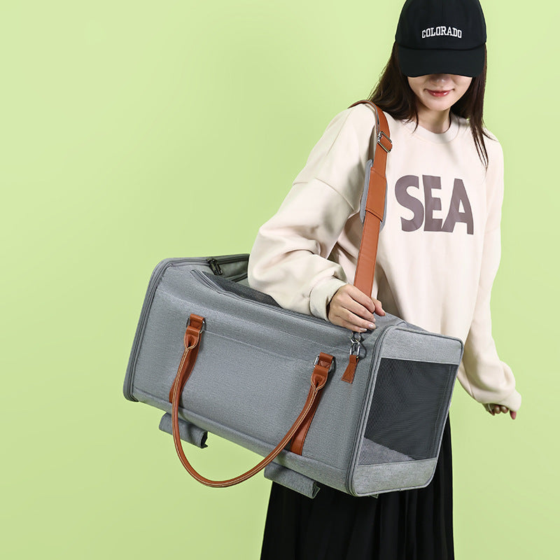 HKM-4606269 Portable Multifunctional Cat Carrier with Universal Wheels and Pull Rod - Soft Nylon Design