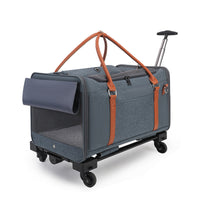 HKM-4606269 Portable Multifunctional Cat Carrier with Universal Wheels and Pull Rod - Soft Nylon Design