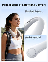 HKM-4607315 Portable Neck Fan, Hands-Free Bladeless Design, 5 Speed Settings, 4000 mAh Rechargeable Battery, Lightweight and Comfortable, Ideal for Outdoor Activities and Travel, Grey