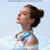 HKM-4607315 Portable Neck Fan, Hands-Free Bladeless Design, 5 Speed Settings, 4000 mAh Rechargeable Battery, Lightweight and Comfortable, Ideal for Outdoor Activities and Travel, Grey
