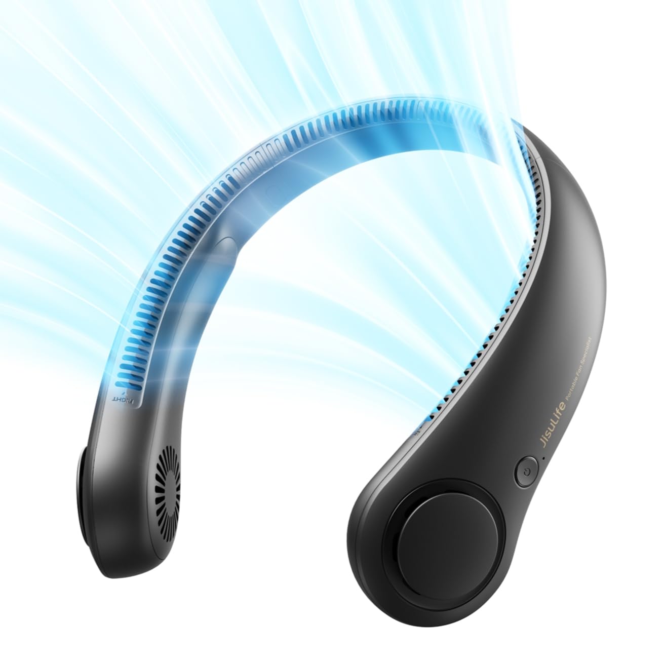 HKM-4607315 Portable Neck Fan, Hands-Free Bladeless Design, 5 Speed Settings, 4000 mAh Rechargeable Battery, Lightweight and Comfortable, Ideal for Outdoor Activities and Travel, Grey