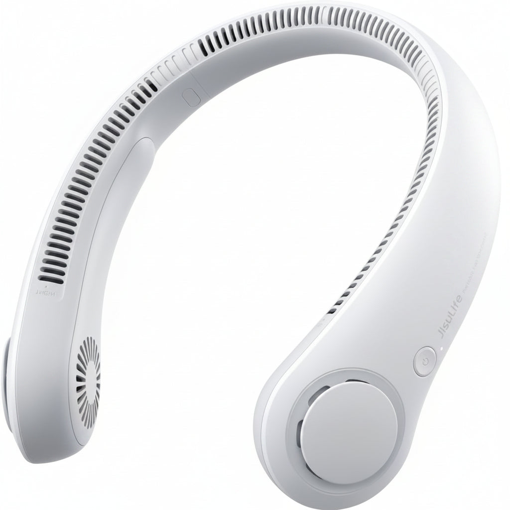 HKM-4607315 Portable Neck Fan, Hands-Free Bladeless Design, 5 Speed Settings, 4000 mAh Rechargeable Battery, Lightweight and Comfortable, Ideal for Outdoor Activities and Travel, Grey