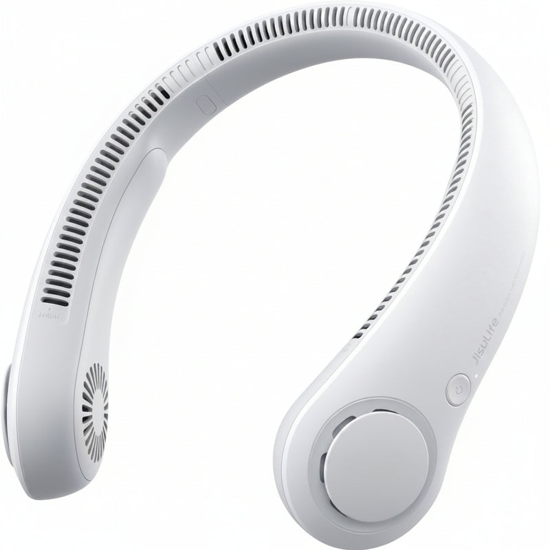 HKM-4607315 Portable Neck Fan, Hands-Free Bladeless Design, 5 Speed Settings, 4000 mAh Rechargeable Battery, Lightweight and Comfortable, Ideal for Outdoor Activities and Travel, Grey