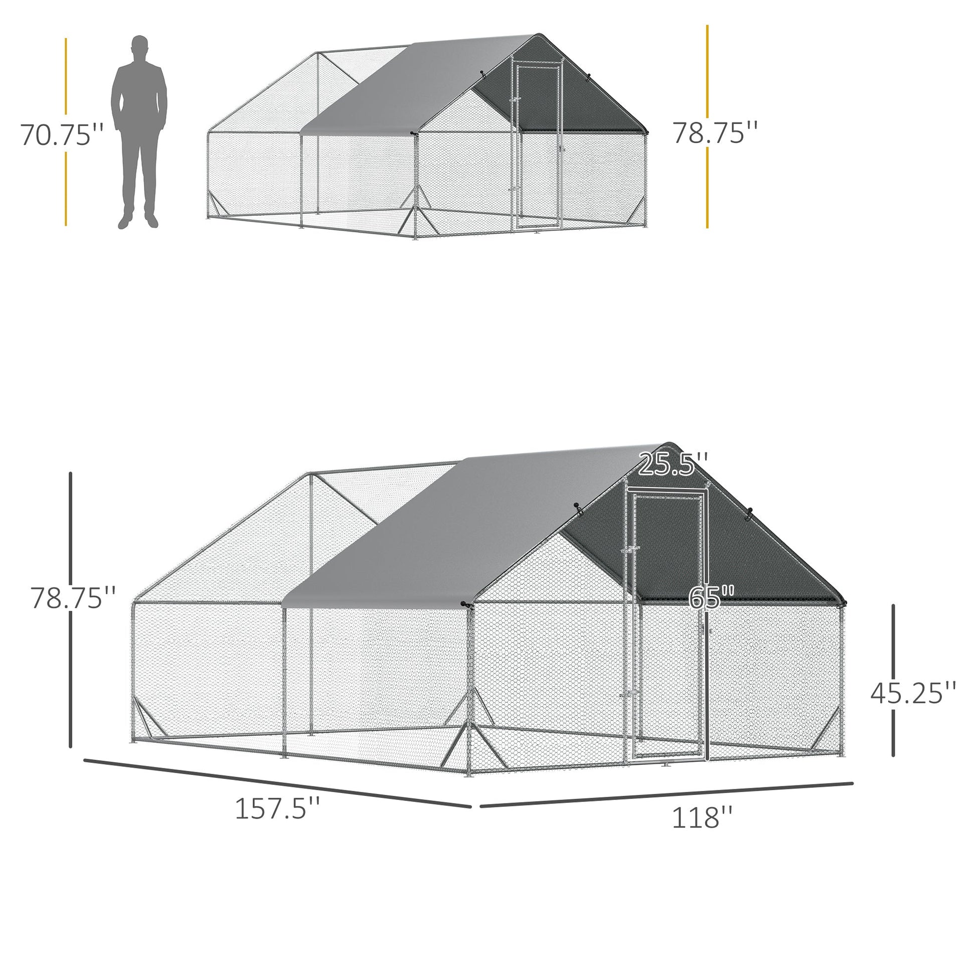 HKM-4607677 Metal Chicken Run with Cover and Lockable Door for Outdoor Use, Ideal for Small Animals, 10' x 13' x 6.5'