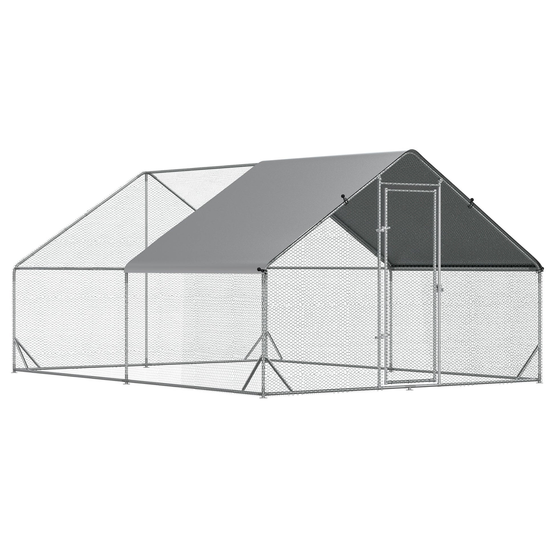 HKM-4607677 Metal Chicken Run with Cover and Lockable Door for Outdoor Use, Ideal for Small Animals, 10' x 13' x 6.5'
