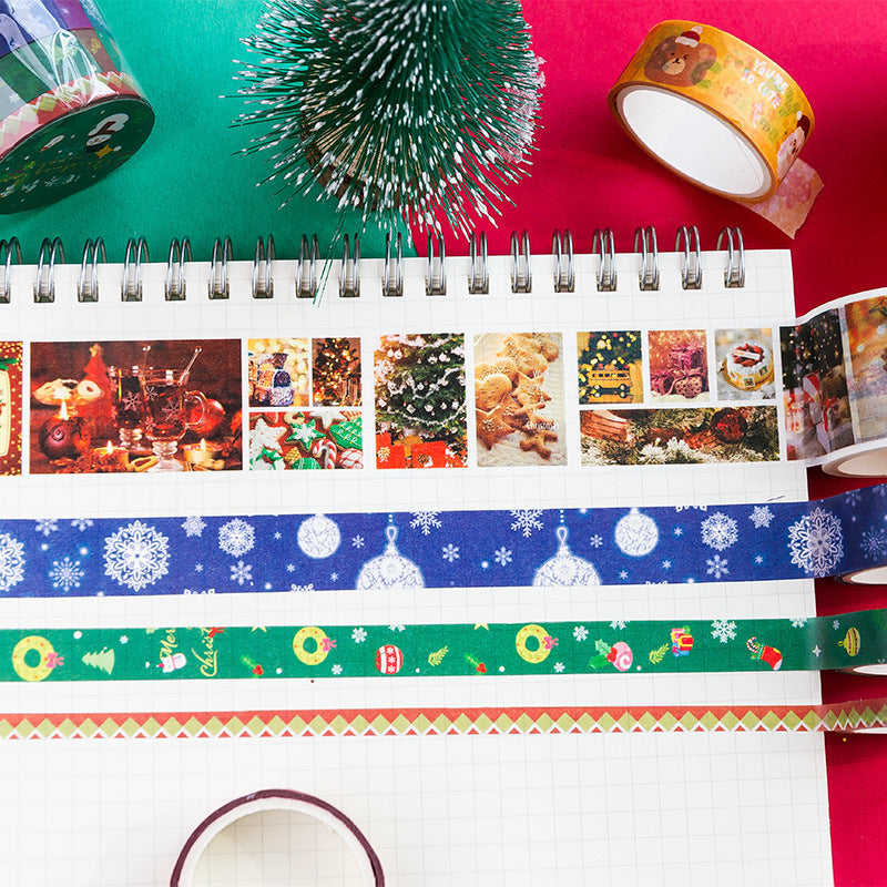 HKM-460819 Christmas Themed Tape Notebook with Stickers - Japanese Paper, Korean Style, Perfect for Festivities
