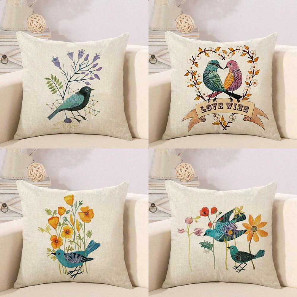HKM-461075 Thrush Flower Cartoon Waist Cushion - Cotton & Linen Filling, 45x45 cm