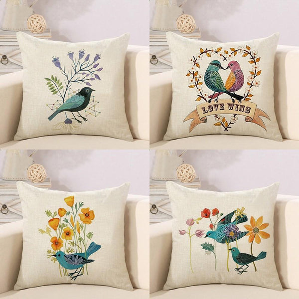 HKM-461075 Thrush Flower Cartoon Waist Cushion - Cotton & Linen Filling, 45x45 cm