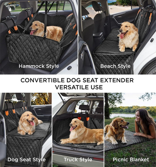 HKM-4611645 Dog Car Back Seat Cover with Waterproof, Non-Slip Design, 400 lbs Weight Capacity, 8-Layer Hard Bottom, Easy Installation and Cleaning