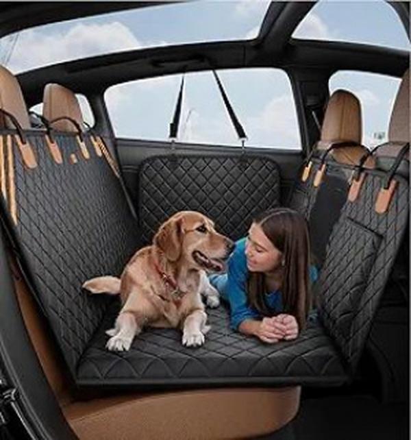HKM-4611645 Dog Car Back Seat Cover with Waterproof, Non-Slip Design, 400 lbs Weight Capacity, 8-Layer Hard Bottom, Easy Installation and Cleaning