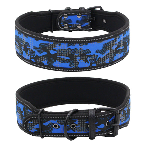HKM-4611773 Reflective Camouflage Dog Collar with Traction Rope - Nylon, Multiple Colors and Sizes Available