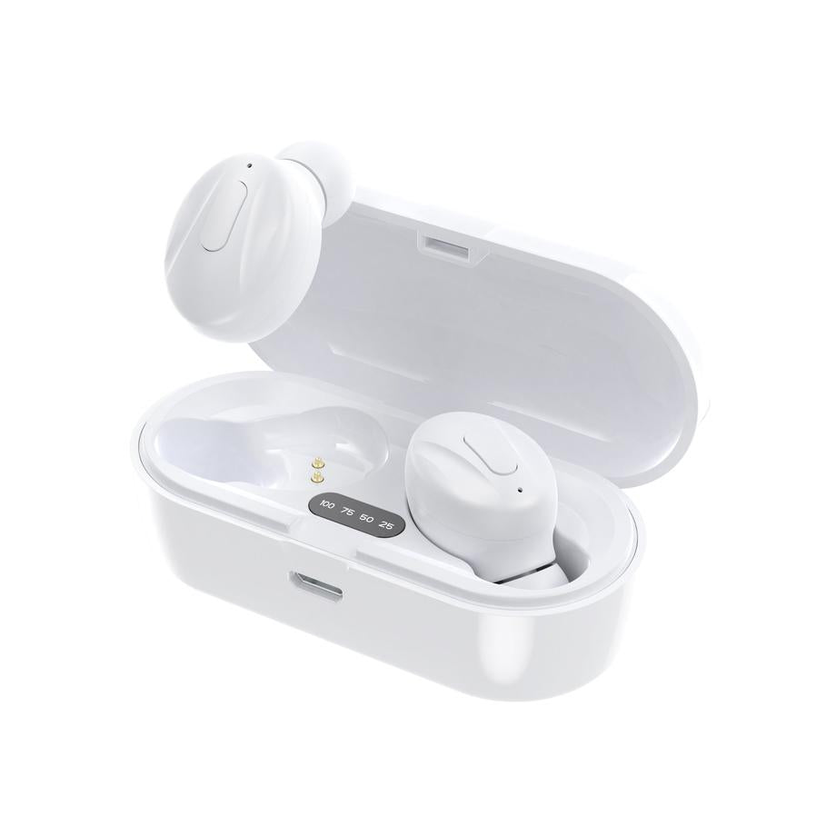 HKM-461331 Wireless In-Ear Bluetooth Headphones with LED Digital Display - Black/White