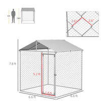 HKM-4613437 Outdoor Dog Kennel for Small to Medium Dogs with Waterproof Roof - 6.6' x 6.6' x 7.8' Silver, Heavy-Duty Steel Construction