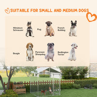 HKM-4613437 Outdoor Dog Kennel for Small to Medium Dogs with Waterproof Roof - 6.6' x 6.6' x 7.8' Silver, Heavy-Duty Steel Construction