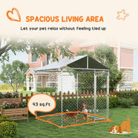 HKM-4613437 Outdoor Dog Kennel for Small to Medium Dogs with Waterproof Roof - 6.6' x 6.6' x 7.8' Silver, Heavy-Duty Steel Construction