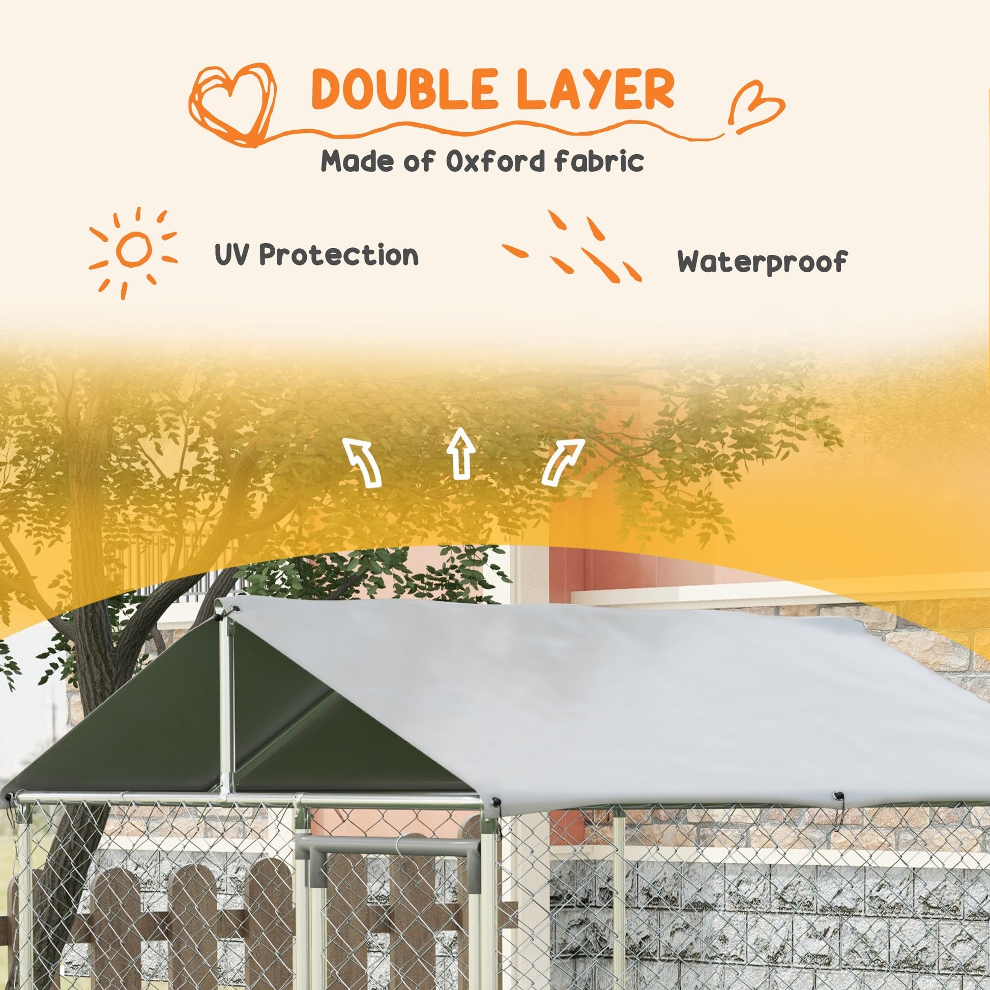 HKM-4613437 Outdoor Dog Kennel for Small to Medium Dogs with Waterproof Roof - 6.6' x 6.6' x 7.8' Silver, Heavy-Duty Steel Construction