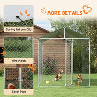 HKM-4613437 Outdoor Dog Kennel for Small to Medium Dogs with Waterproof Roof - 6.6' x 6.6' x 7.8' Silver, Heavy-Duty Steel Construction