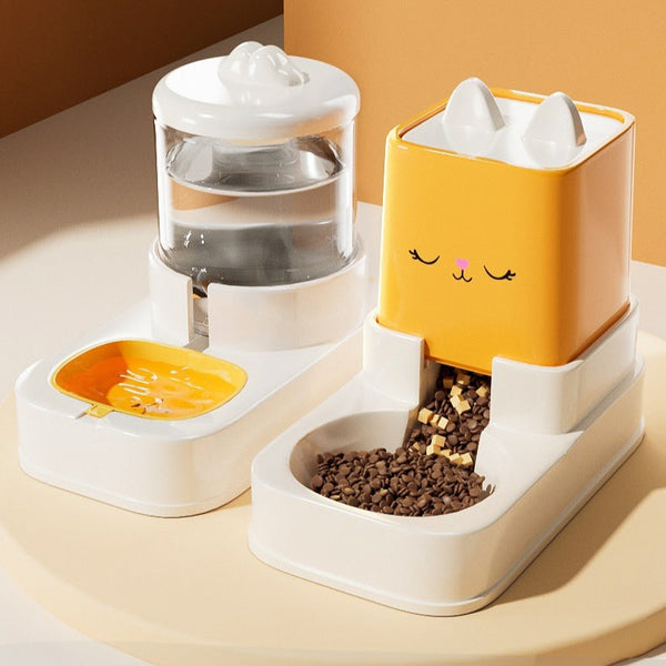 HKM-4613565 Automatic Cat Food and Water Dispenser with 4000ML Capacity in Cream Yellow
