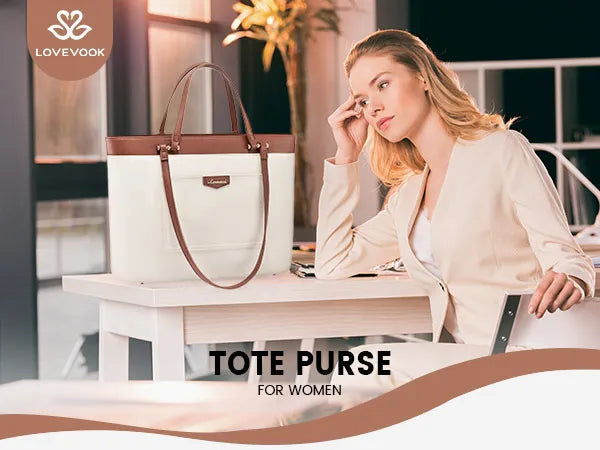 HKM-461395 Spacious 14 Inch PU Leather Briefcase for Women - Stylish Tote with Compartments for Office and School
