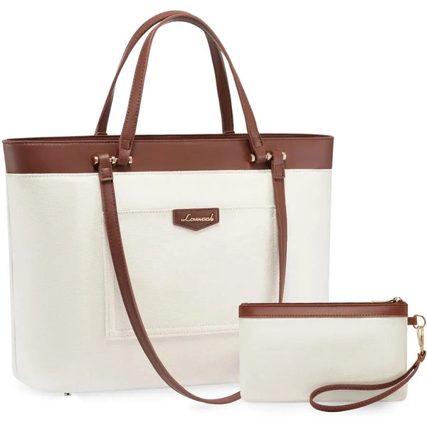 HKM-461395 Spacious 14 Inch PU Leather Briefcase for Women - Stylish Tote with Compartments for Office and School