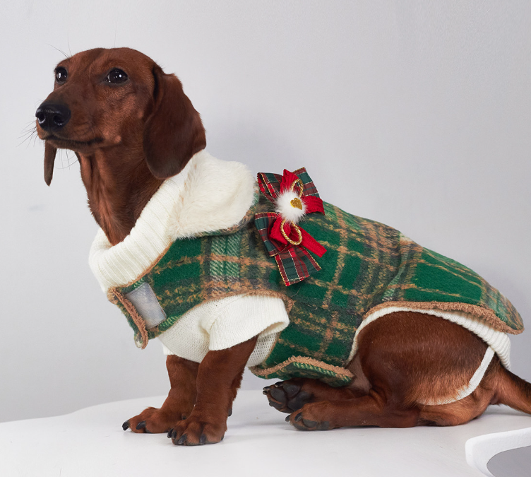 HKM-4614333 Christmas Plaid Dog Coats in Red and Green - European and American Style Pet Clothing