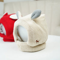 HKM-4614589 Knitted Rabbit Ear Hat for Pets - Available in Red, Gray, and Beige