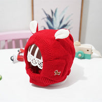 HKM-4614589 Knitted Rabbit Ear Hat for Pets - Available in Red, Gray, and Beige