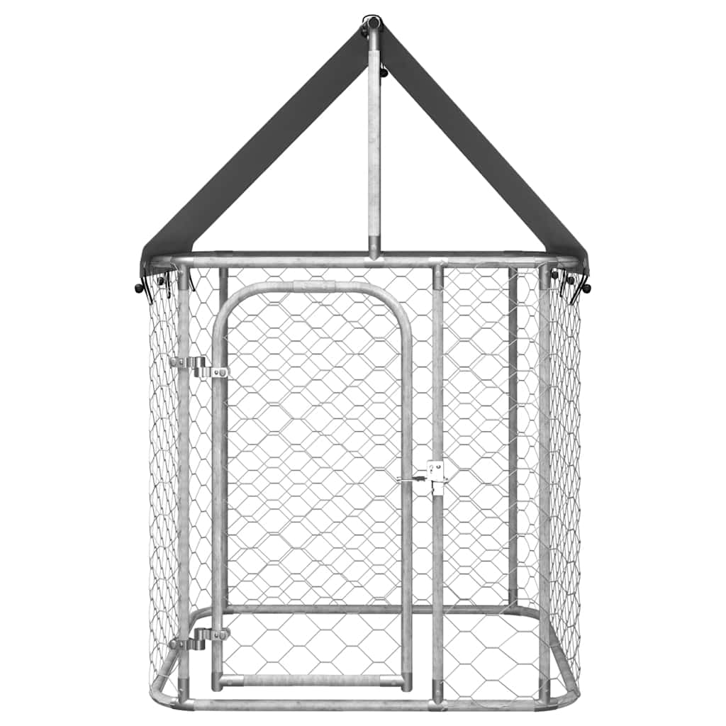 HKM-4614845 Outdoor Dog Kennel with Roof - Galvanized Steel, Weather-Resistant, Secure Play Area for Pets