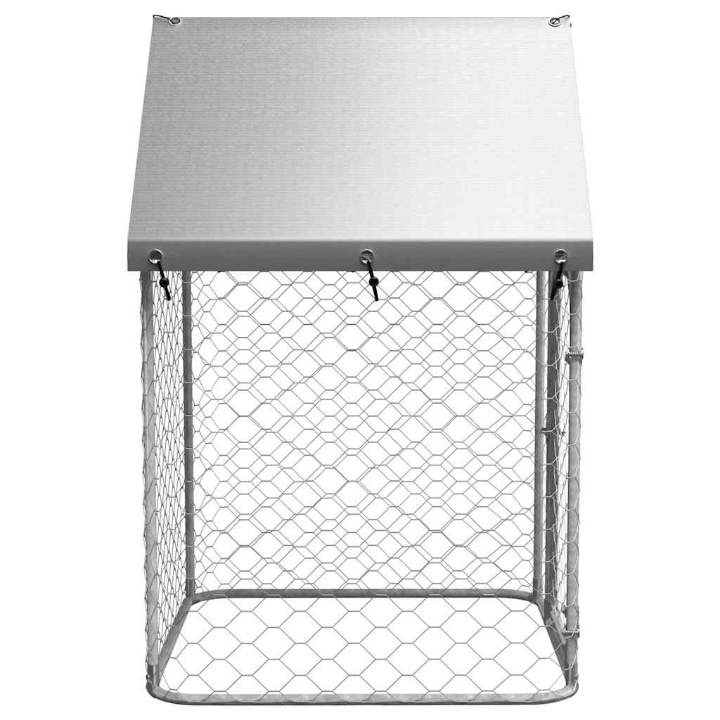 HKM-4614845 Outdoor Dog Kennel with Roof - Galvanized Steel, Weather-Resistant, Secure Play Area for Pets