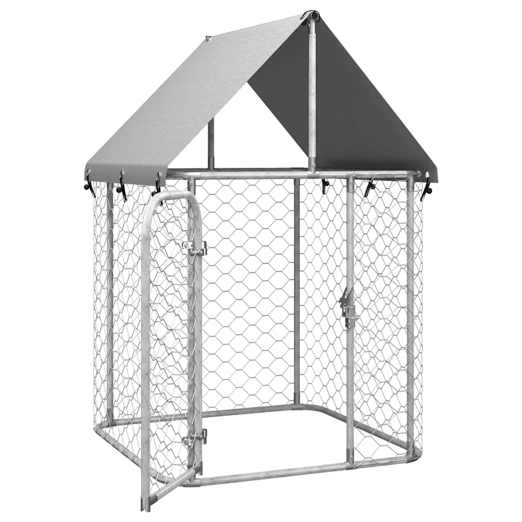 HKM-4614845 Outdoor Dog Kennel with Roof - Galvanized Steel, Weather-Resistant, Secure Play Area for Pets