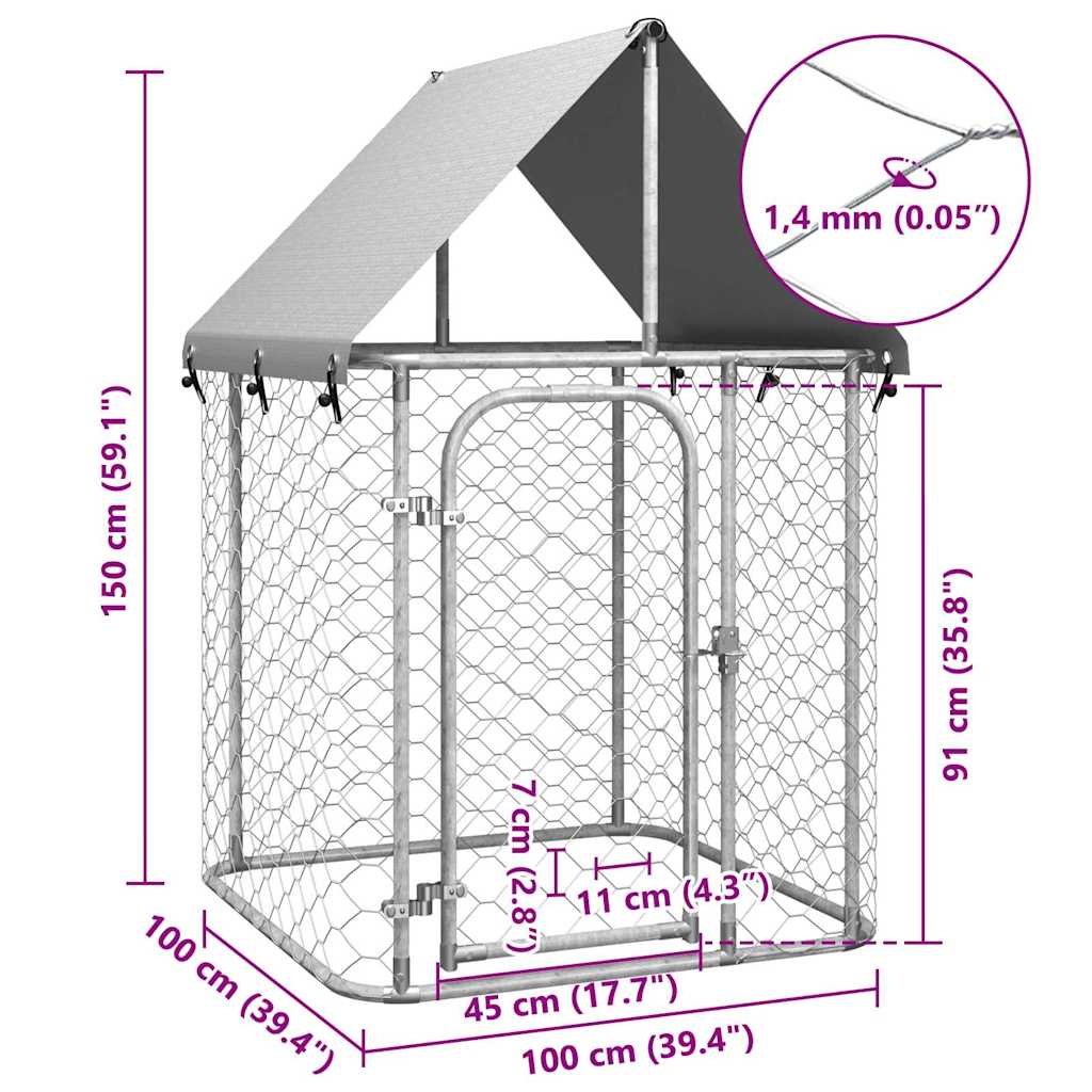 HKM-4614845 Outdoor Dog Kennel with Roof - Galvanized Steel, Weather-Resistant, Secure Play Area for Pets