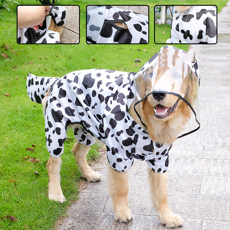 HKM-4619709 All-Weather Four-Legged Pet Raincoat in Dinosaur, Tiger, Bee, and Cow Designs
