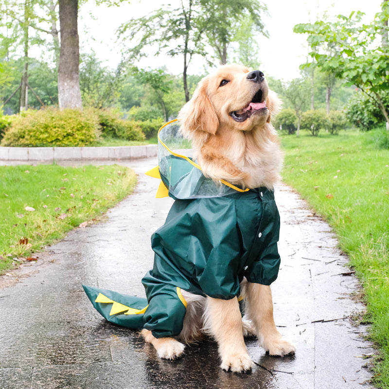 HKM-4619709 All-Weather Four-Legged Pet Raincoat in Dinosaur, Tiger, Bee, and Cow Designs