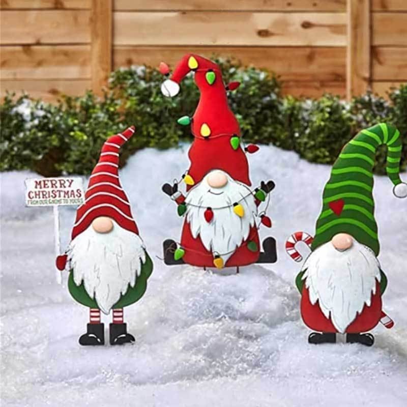 HKM-461971 Outdoor Metal Garden Decoration - Christmas Standing Old Man Pile Ornament