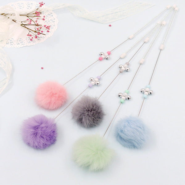HKM-4620349 Cat Teaser Wand with Rabbit Hair Ball, Candy Beads, and Bell - 40cm Long