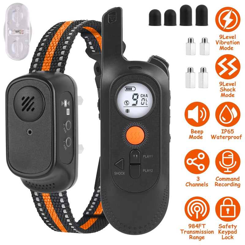HKM-4620989 Rechargeable Dog Training Collar with 3 Training Modes, IP65 Waterproof, 984FT Range, Safety Lock, and Adjustable Correction Levels