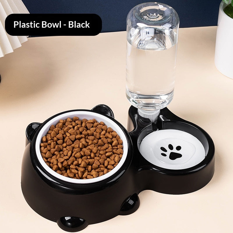 HKM-4621373 Bear Ear 2-in-1 Pet Water and Food Dispenser - Available in Plastic and Steel Bowl Options