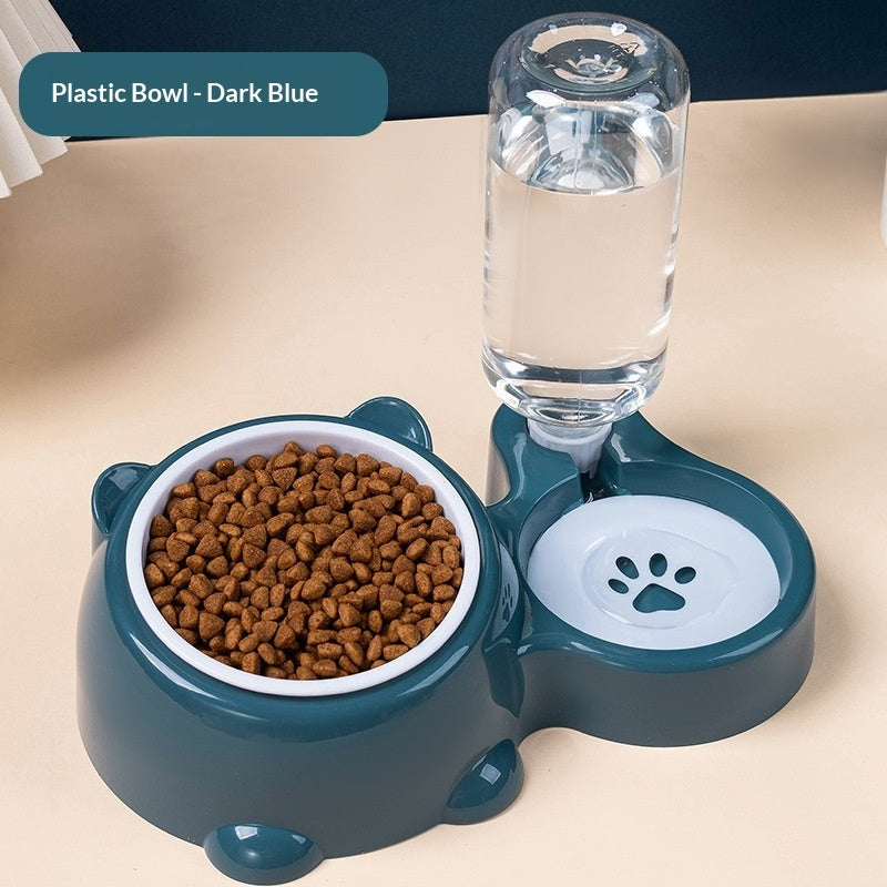 HKM-4621373 Bear Ear 2-in-1 Pet Water and Food Dispenser - Available in Plastic and Steel Bowl Options