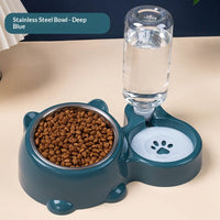 HKM-4621373 Bear Ear 2-in-1 Pet Water and Food Dispenser - Available in Plastic and Steel Bowl Options