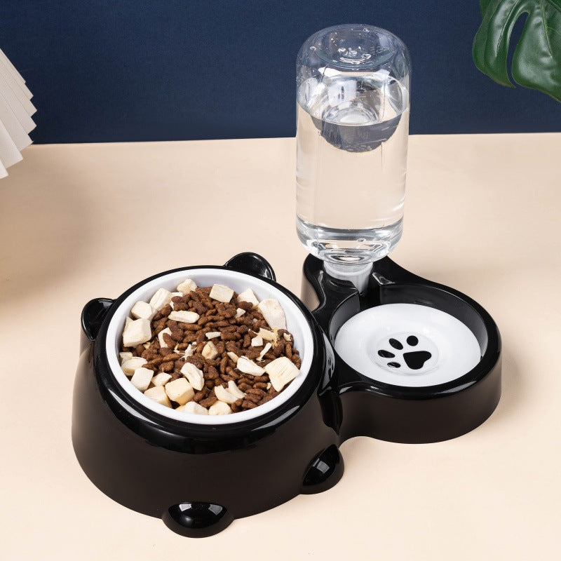 HKM-4621373 Bear Ear 2-in-1 Pet Water and Food Dispenser - Available in Plastic and Steel Bowl Options
