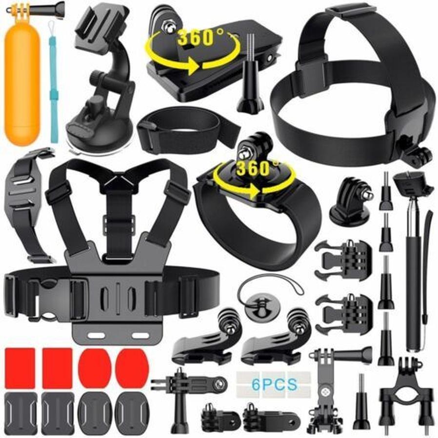 HKM-462227 Universal Sports Camera Mounting Accessories Kit with Chest Strap, Head Belt, Monopod, and More