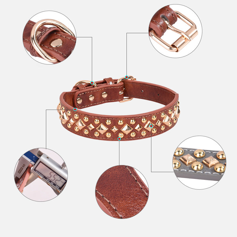 HKM-4623293 Stylish Rivet Leather Dog Collar for Small to Large Breeds