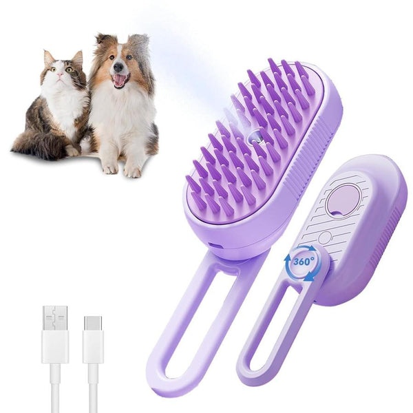 HKM-462355 3-in-1 Cat Steam Brush with Foldable Handle for Pet Grooming, Cleaning, and Massage - Ideal for Cats and Dogs