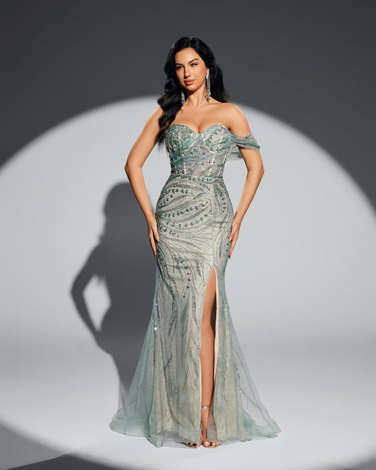 HKM-462547 Elegant Green Evening Dress - Model EZ25012 with Flattering Silhouette and Timeless Design
