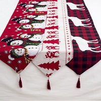 HKM-462611 Christmas Elk and Snowman Cotton Linen Table Runner, 35x180cm Holiday Decoration