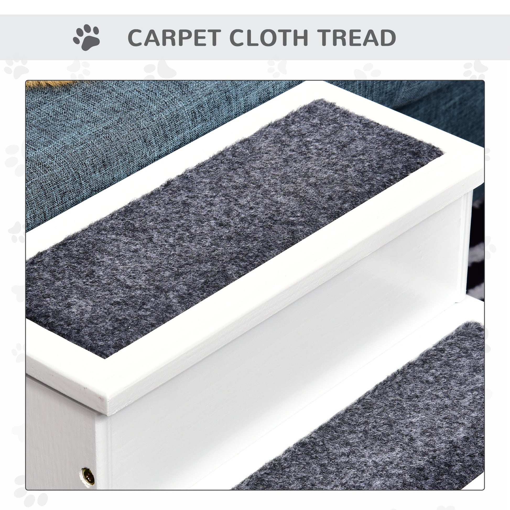 HKM-4626749 3-Step Carpeted Non-Slip Pet Stairs for Cats & Small Dogs - Compact Storage Design
