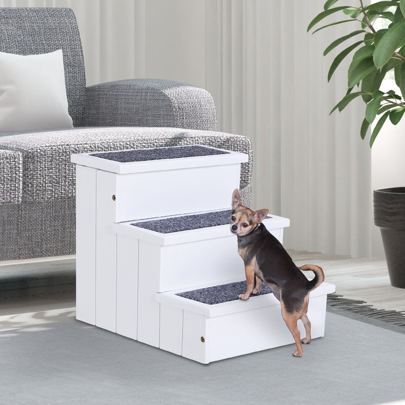HKM-4626749 3-Step Carpeted Non-Slip Pet Stairs for Cats & Small Dogs - Compact Storage Design