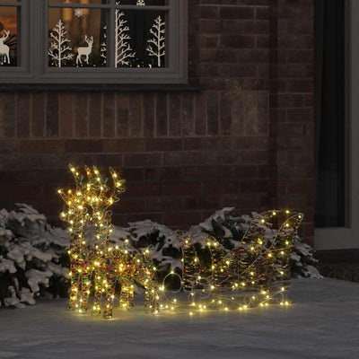 HKM-462803 Reindeer Pull-Along Sleigh Decoration with LED Lights, Modern Warm White Design, Indoor/Outdoor Use